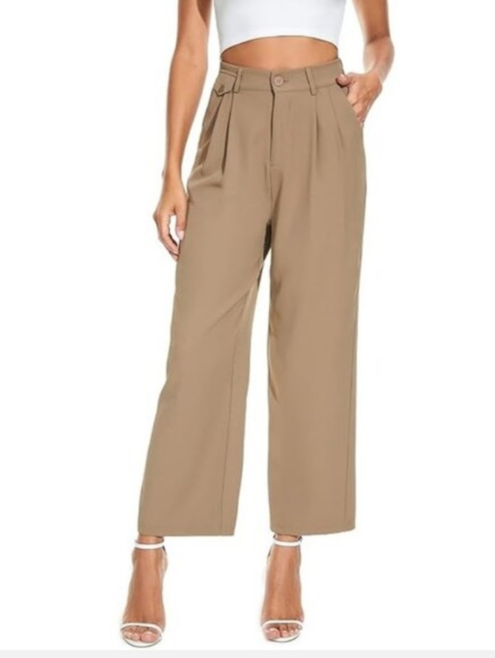 Funyyzo High-Rise Wide-Leg Pants in Khaki
